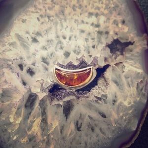Genuine Amber Sterling Silver Crescent Moon Ring